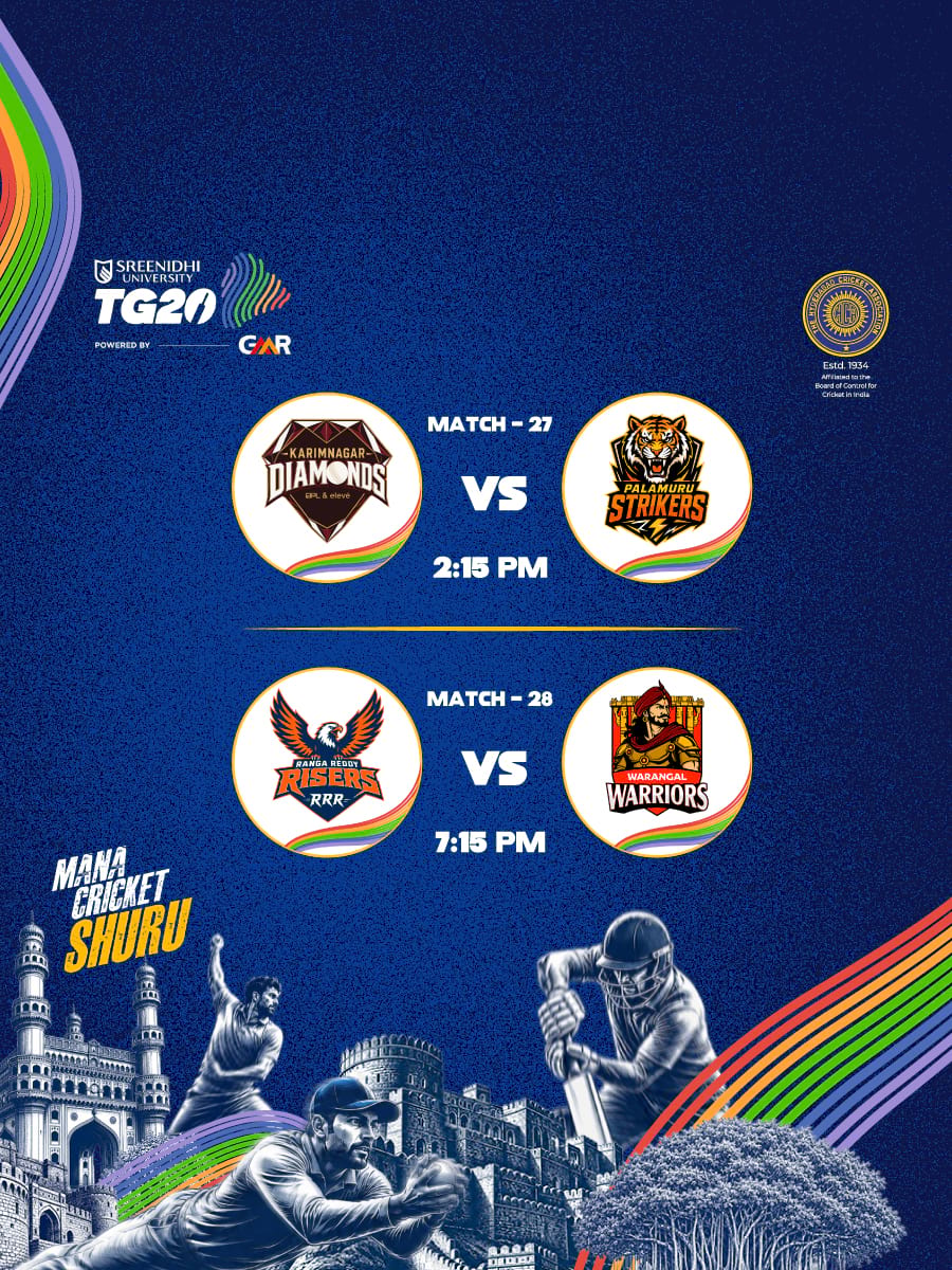 TG20 League | EIPL & Eleve Karimnagar Diamonds vs Palamuru Strikers & Ranga Reddy Risers vs Warangal Warriors