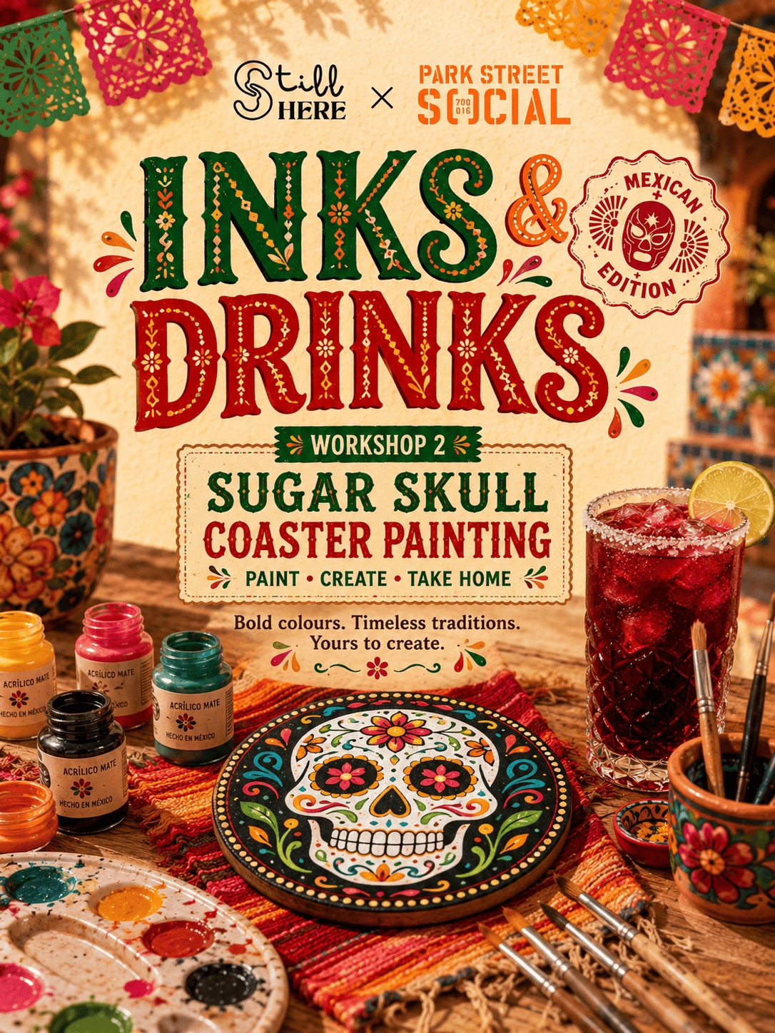 Inks & Drinks | Sugar Skull Coaster Painting Workshop @ Park Street Social