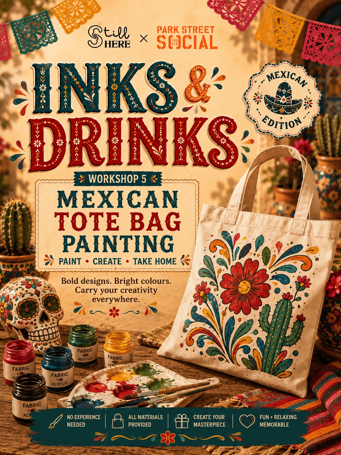 Inks & Drinks | Mexican Tote Bag Painting Workshop @ Park Street SOCIAL