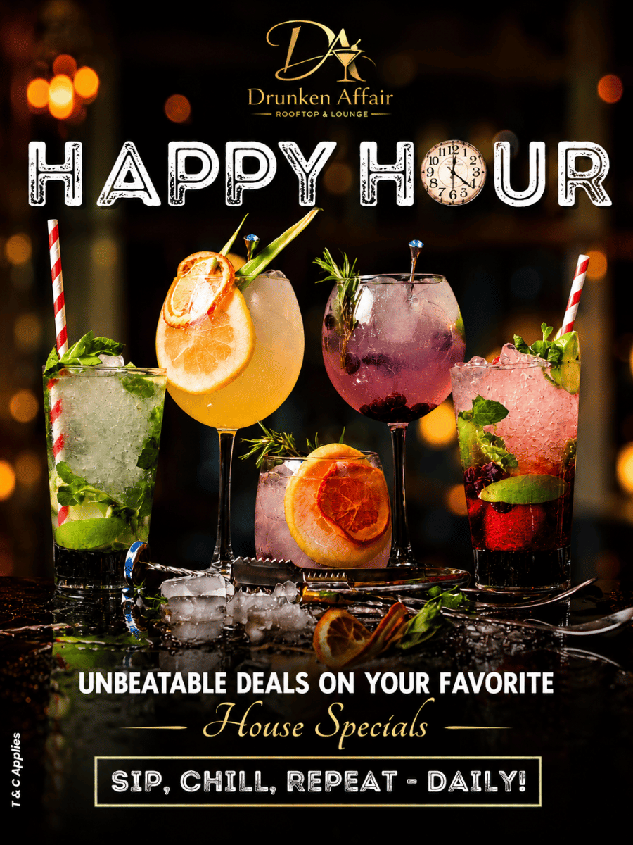 Happy Hours at Drunken Affairs Rooftop & Lounge 