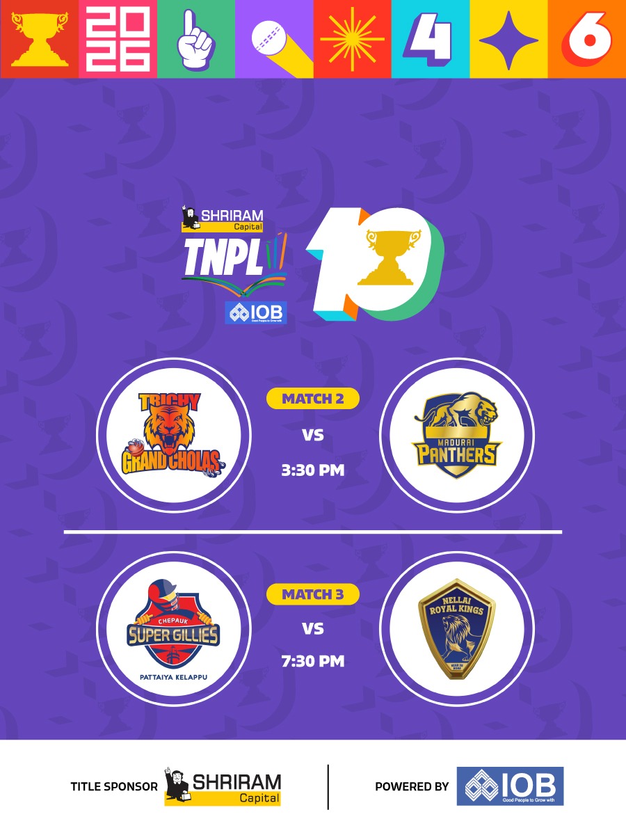 Shriram Capital TNPL 2026 - Match 2 Trichy Grand Cholas vs Madurai Panthers | Match 3 Chepauk Super Gillies vs Nellai Royal Kings