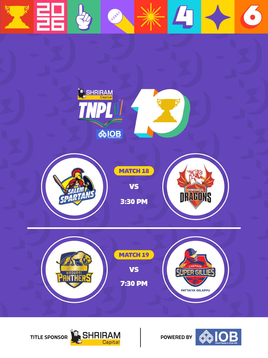 Shriram Capital TNPL 2026 - Match 18 SKM Salem Spartans vs Dindigul Dragons | Match 19 Madurai Panthers vs Chepauk Super Gillies