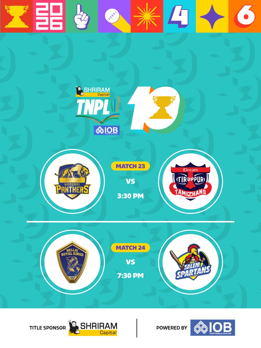 Shriram Capital TNPL 2026 - Match 23 Madurai Panthers vs Idream Tiruppur Tamizhans | Match 24 Nellai Royal Kings vs SKM Salem Spartans