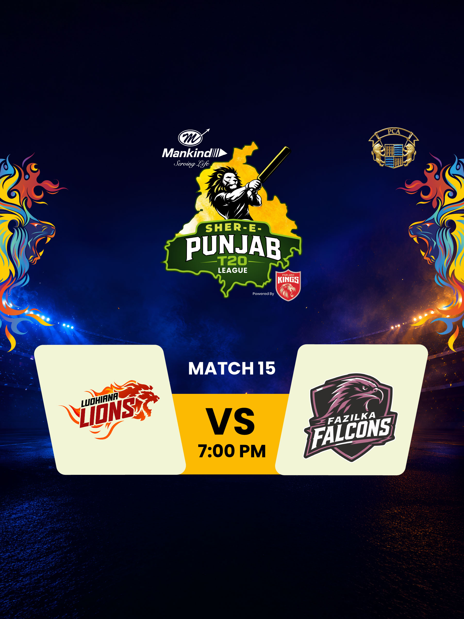 Mankind Pharma Sher-E-Punjab T20 League | Match 15 Ludhiana Lions vs Fazilka Falcons