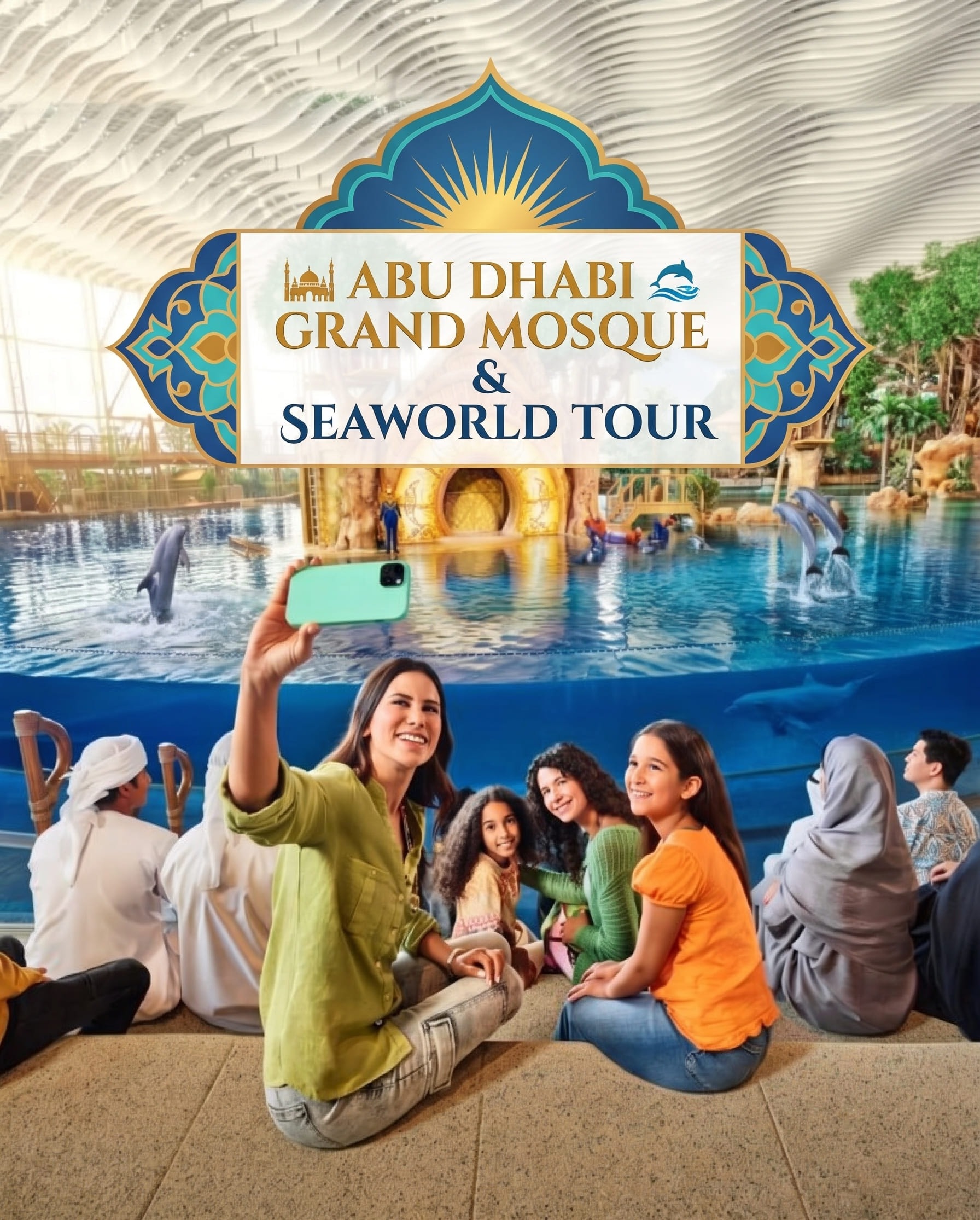 From Dubai: Abu Dhabi Grand Mosque & SeaWorld - Shared Audio Guided Tour & Transfers